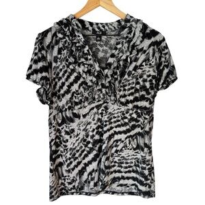 AGB Zebra Print Ruffled Short Sleeve Babydoll Top Size large